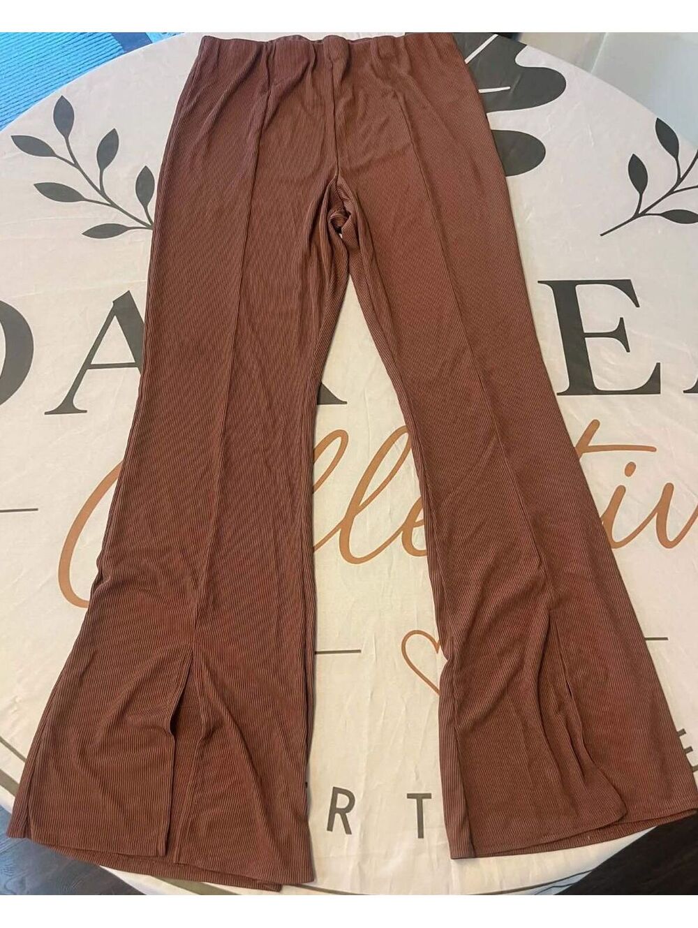 New Look Brown Ribbed Flared Pants Size US 14